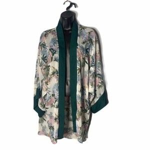 Xhilaration Floral Print Green Trim Kimono Womens Size XS